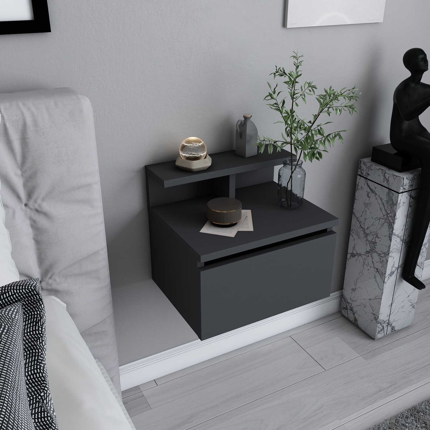 Aleph Floating Bedside Table - Anthracite