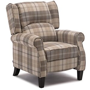 Beige Eaton Wing Back Fireside Check Fabric Recliner Armchair shot 2417064