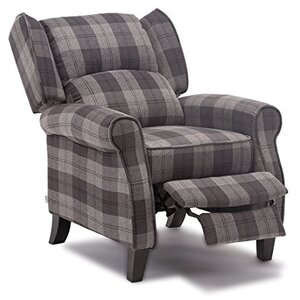 Grey Eaton Wing Back Fireside Check Fabric Recliner Armchair shot 2417100