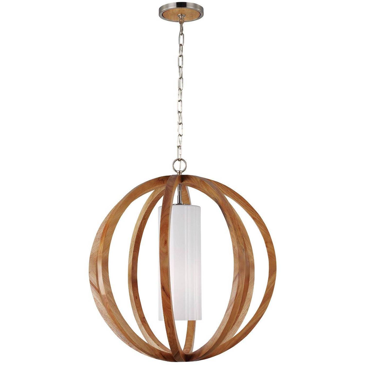 Allier Large Spherical Cage Ceiling Pendant Brushed Steel, Light wood, E27 - Brushed Steel