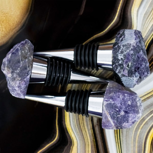 Purple Amethyst Crystal Geode Metal Bottle Stopper