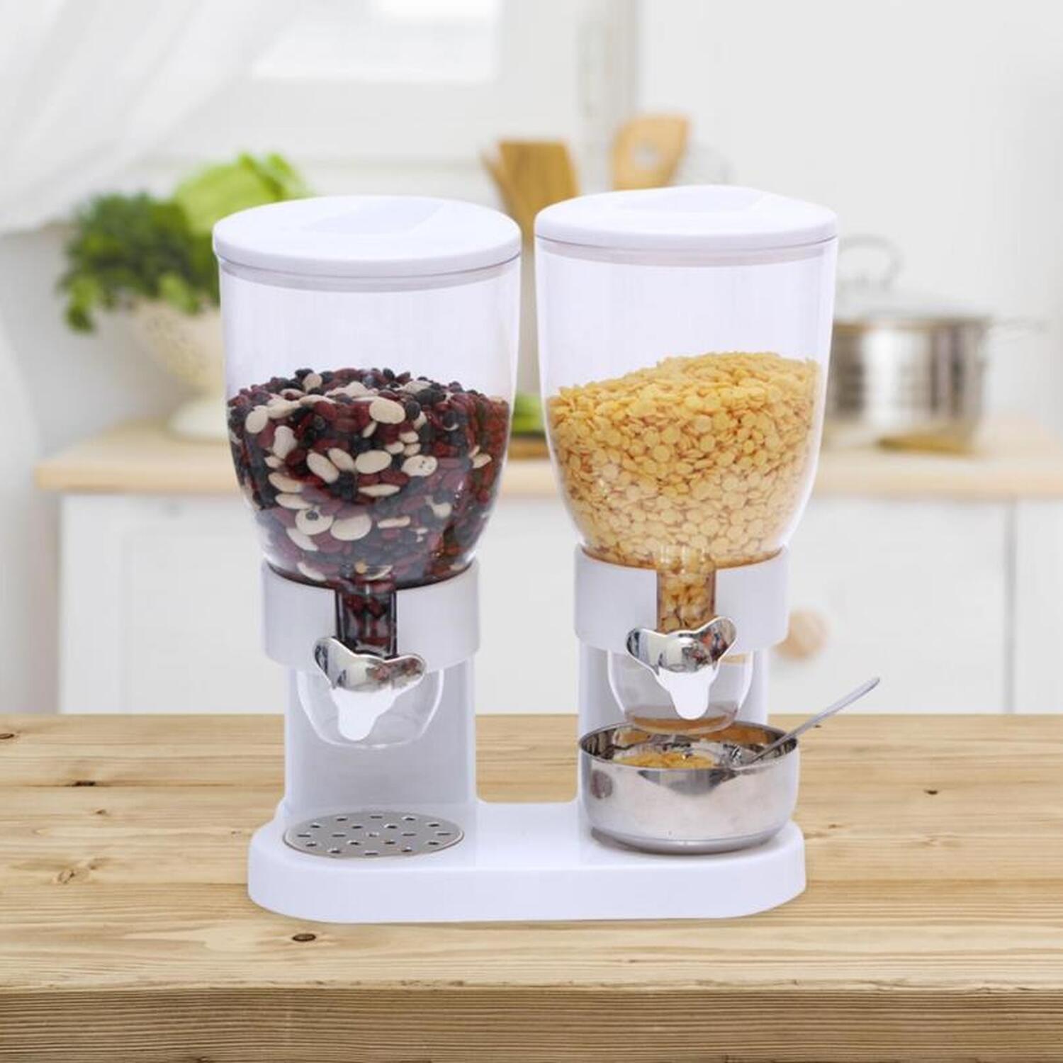 Dual Cereal Dispenser Food Dry Container - white