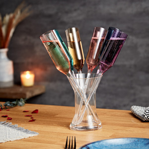 Set of 6 Champagne Flutes - Baseless Drinking Flutes With Vase Holder