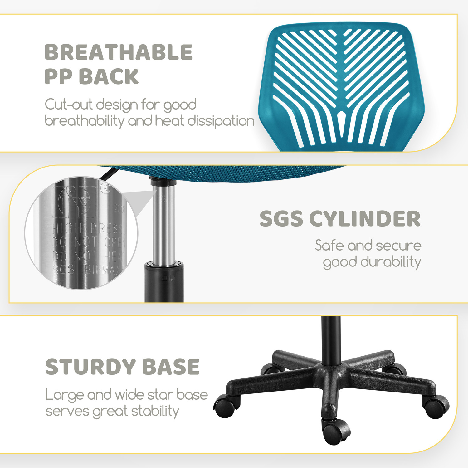 Armless Adjustable Office Chair - Turquoise