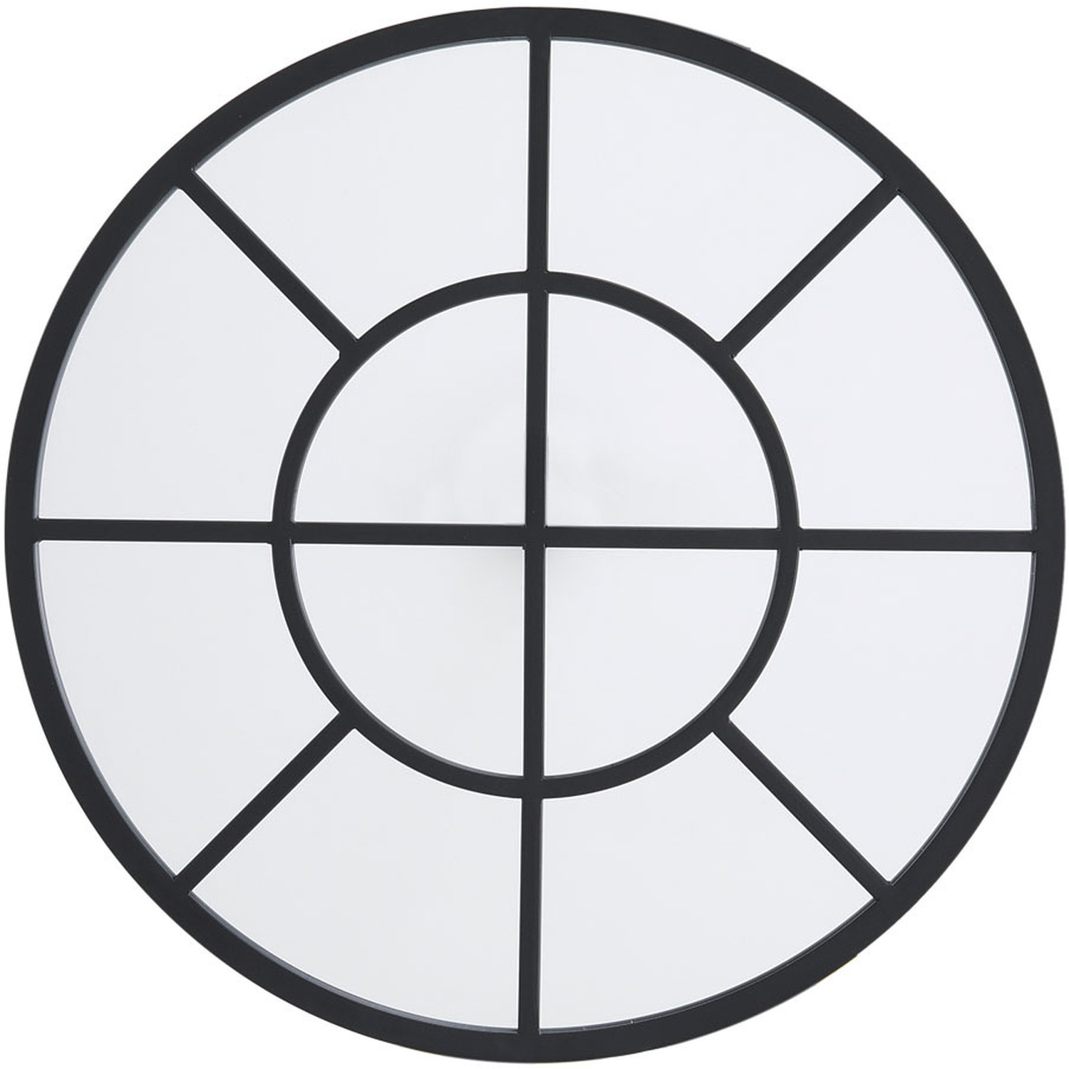 Window Style Glass Wall Mirror Crossed Double Circle With Metal Frame - Black 70cm