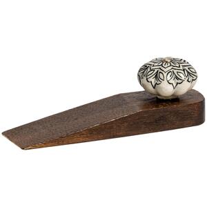 Wooden Door Stop Black Flower
