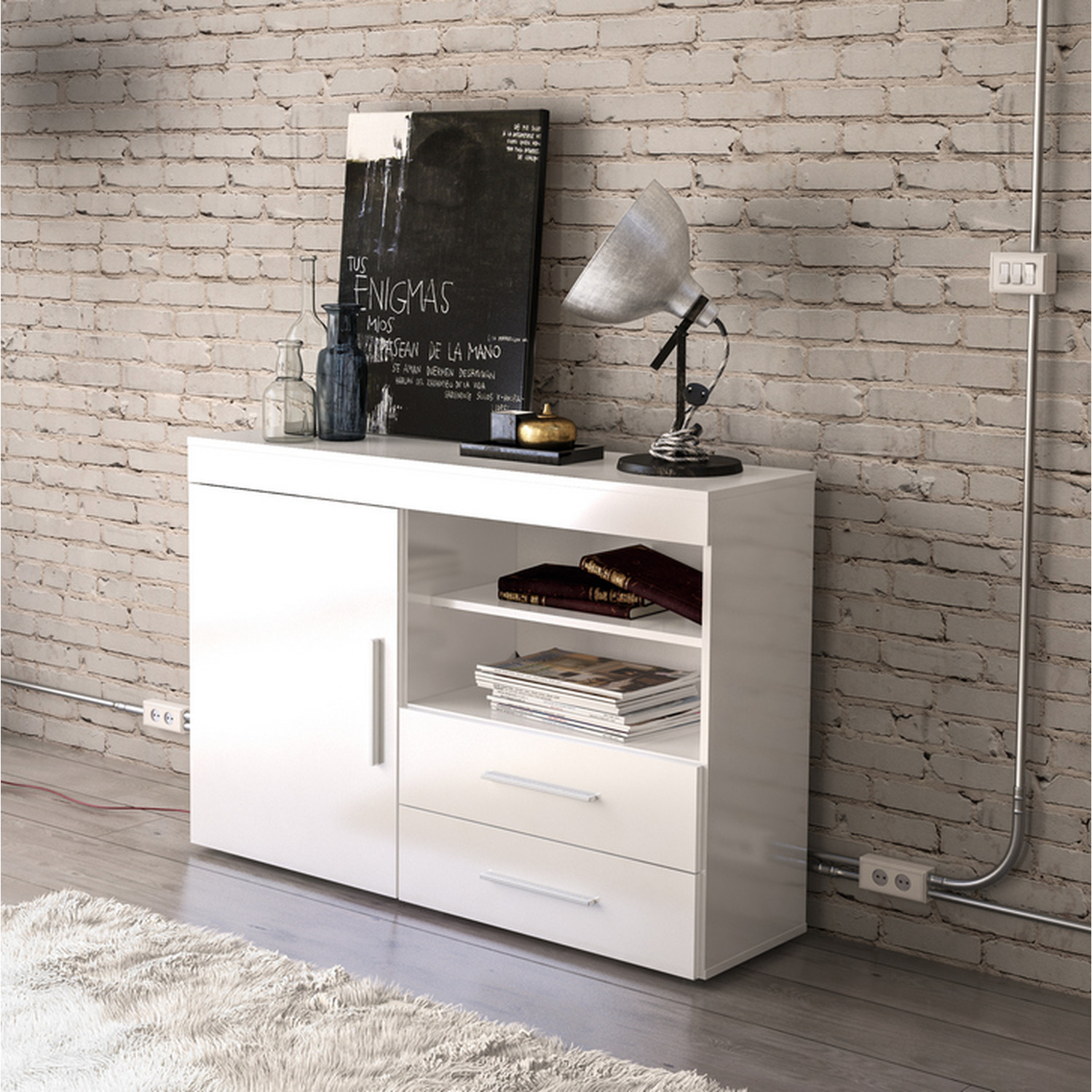 Birlea - Edgeware 1 Door 2 Drawer Sideboard - White thumbnail