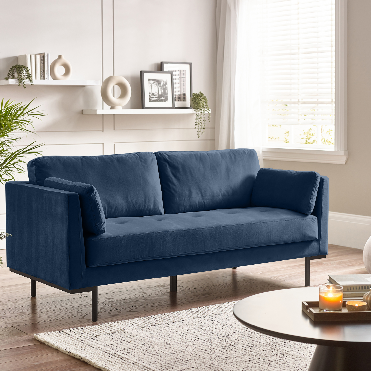FurnitureboxUK - Evelyn Living Room Velvet Fabric Sofa - Navy / 3 thumbnail