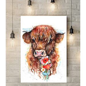 Highlander with Meadow Flowers Canvas Wall Art