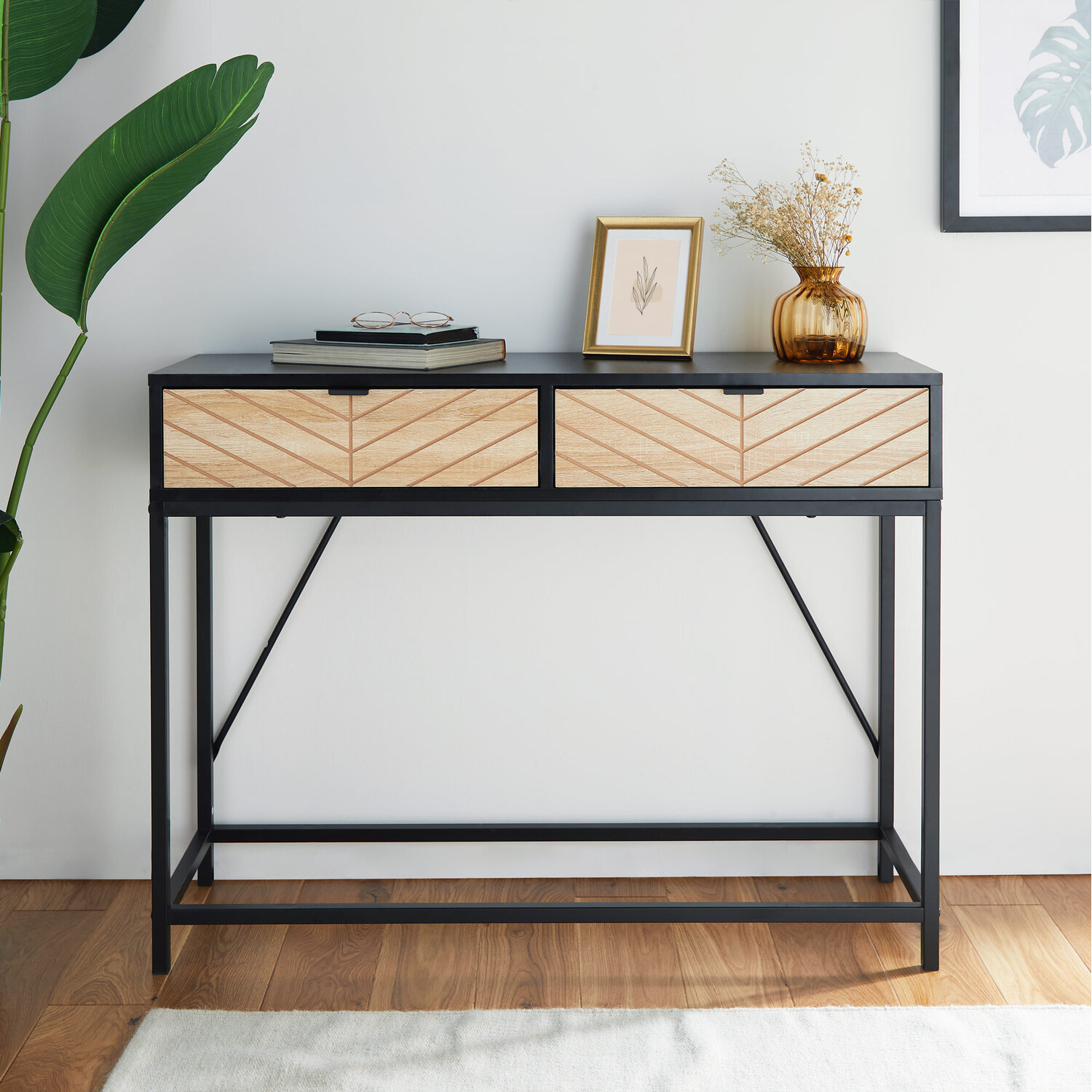 Dalton Console Table with 2 Chevron Design Drawers