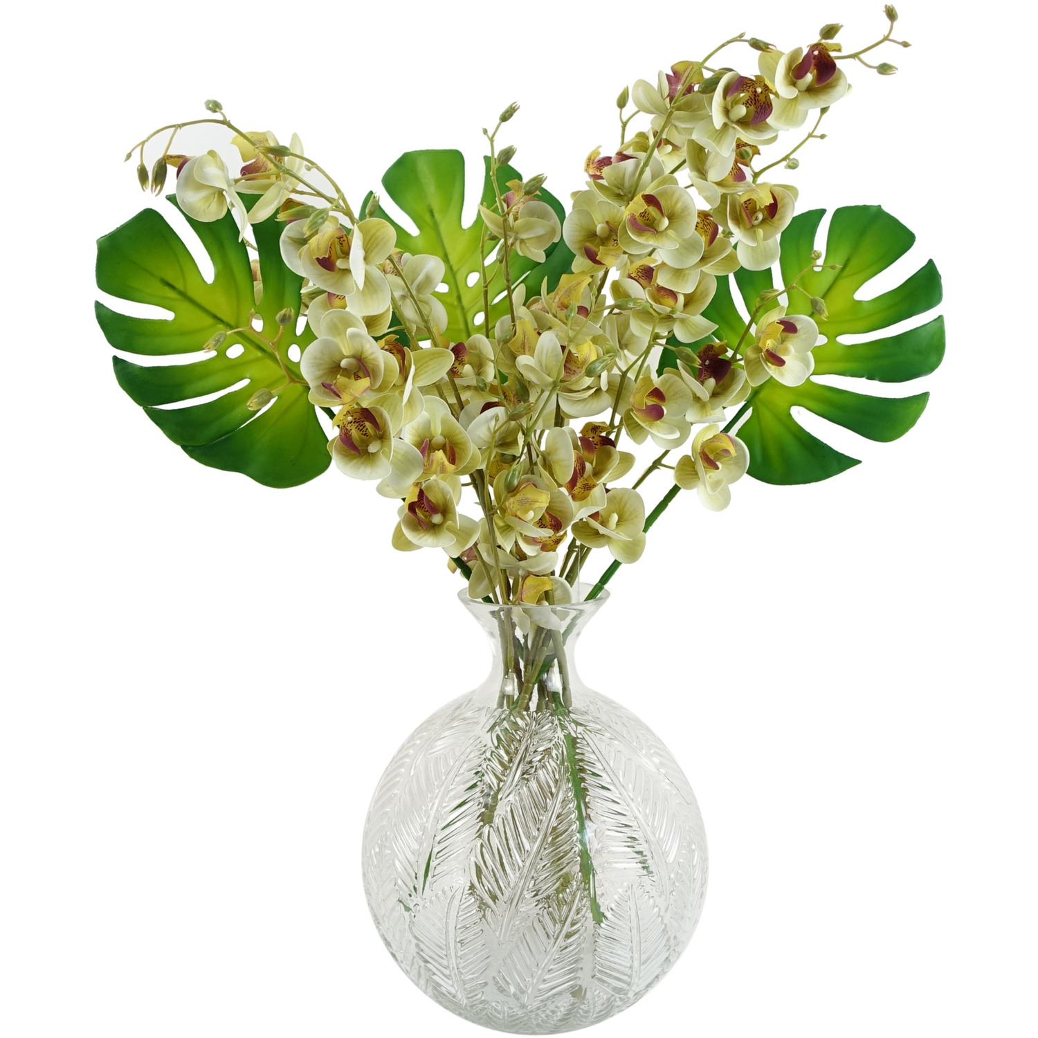 Tropical Orchid Display with Glass Ball Vase - Tropical Orchid Glass Vase