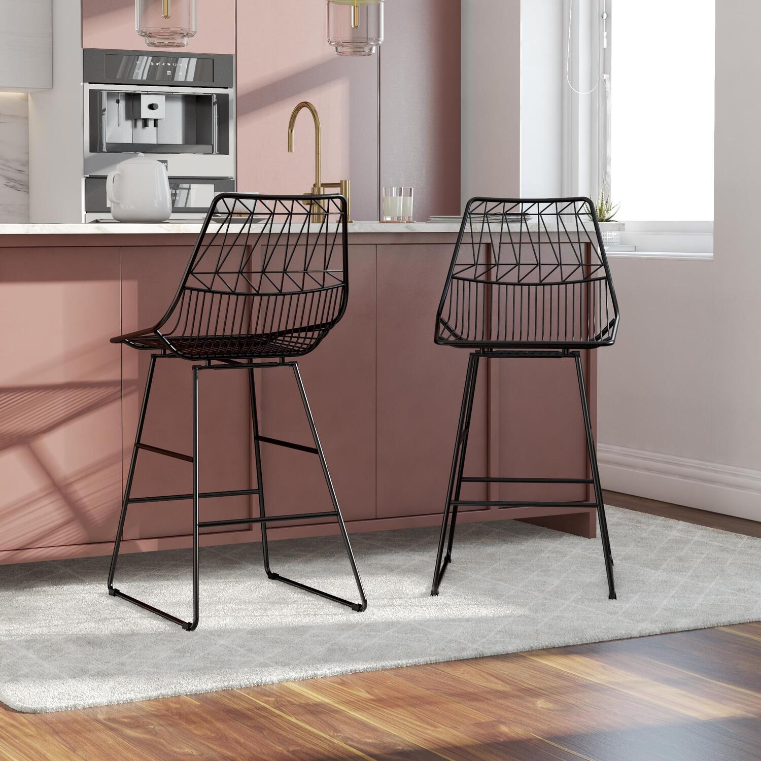 Cosmoliving Astrid Wire Metal Counter Stool - Black