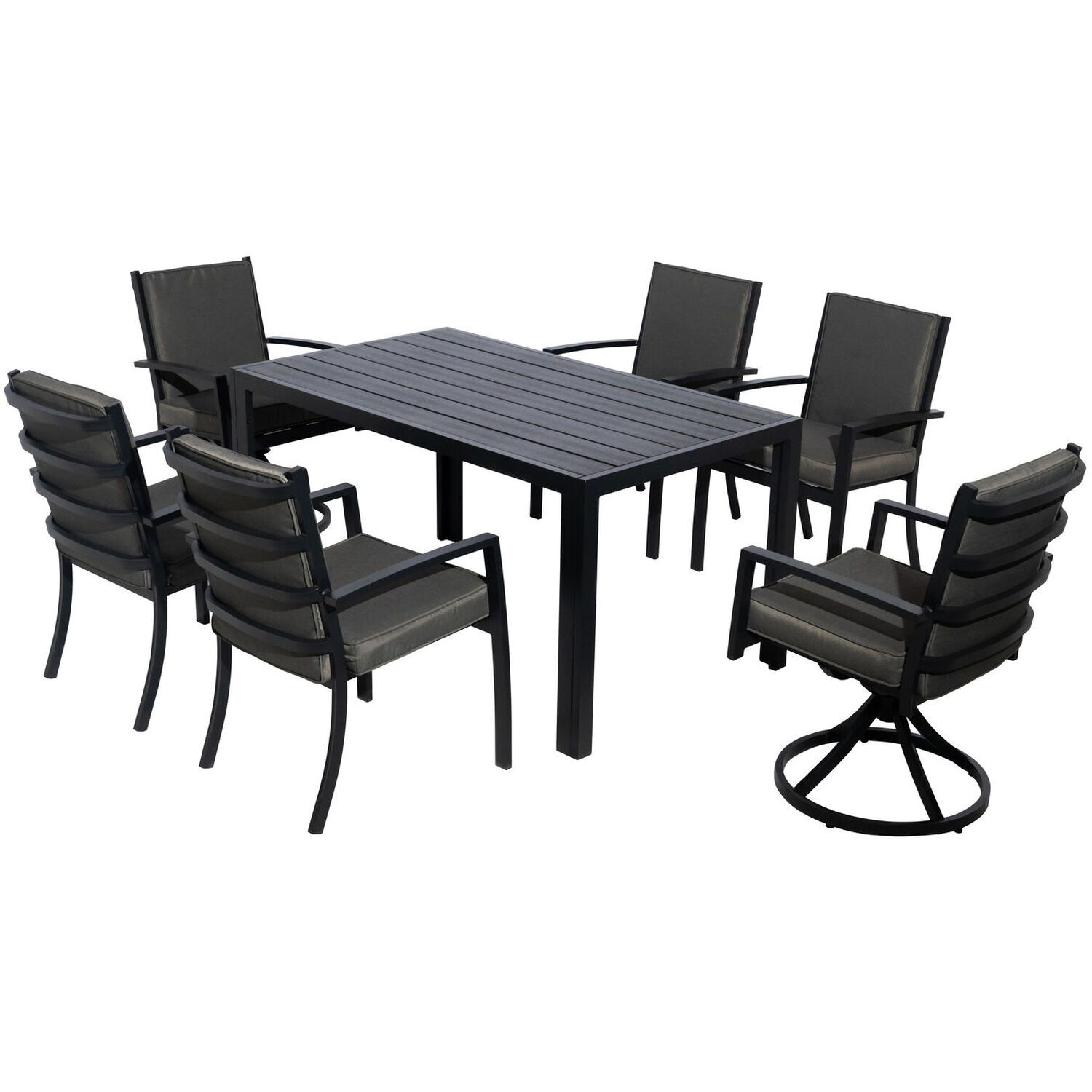 Aluminium Garden Dining Set Armchairs With Cushions - Grey 1 Table 4 Armchair 2 Swivel Chair