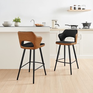 2 x Kai Bar Chair Velvet And PU Leather Black Legs