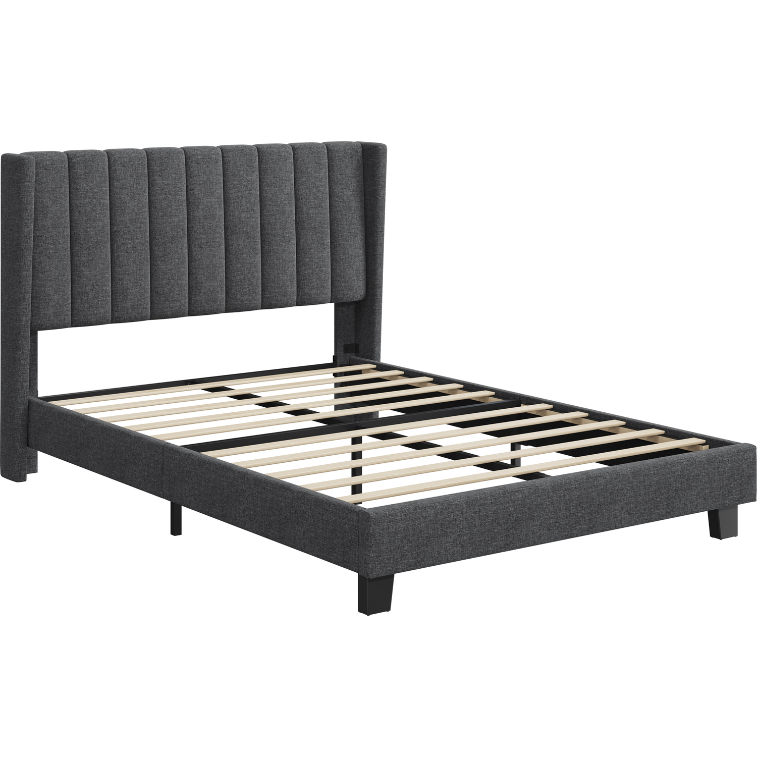 Yaheetech Upholstered Bed Frame With Channel Tufted Headboard - Dark Grey King