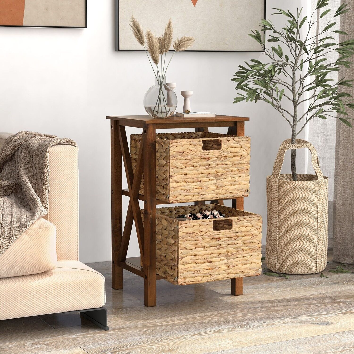 Narrow Nightstand Sofa Side Table - Walnut