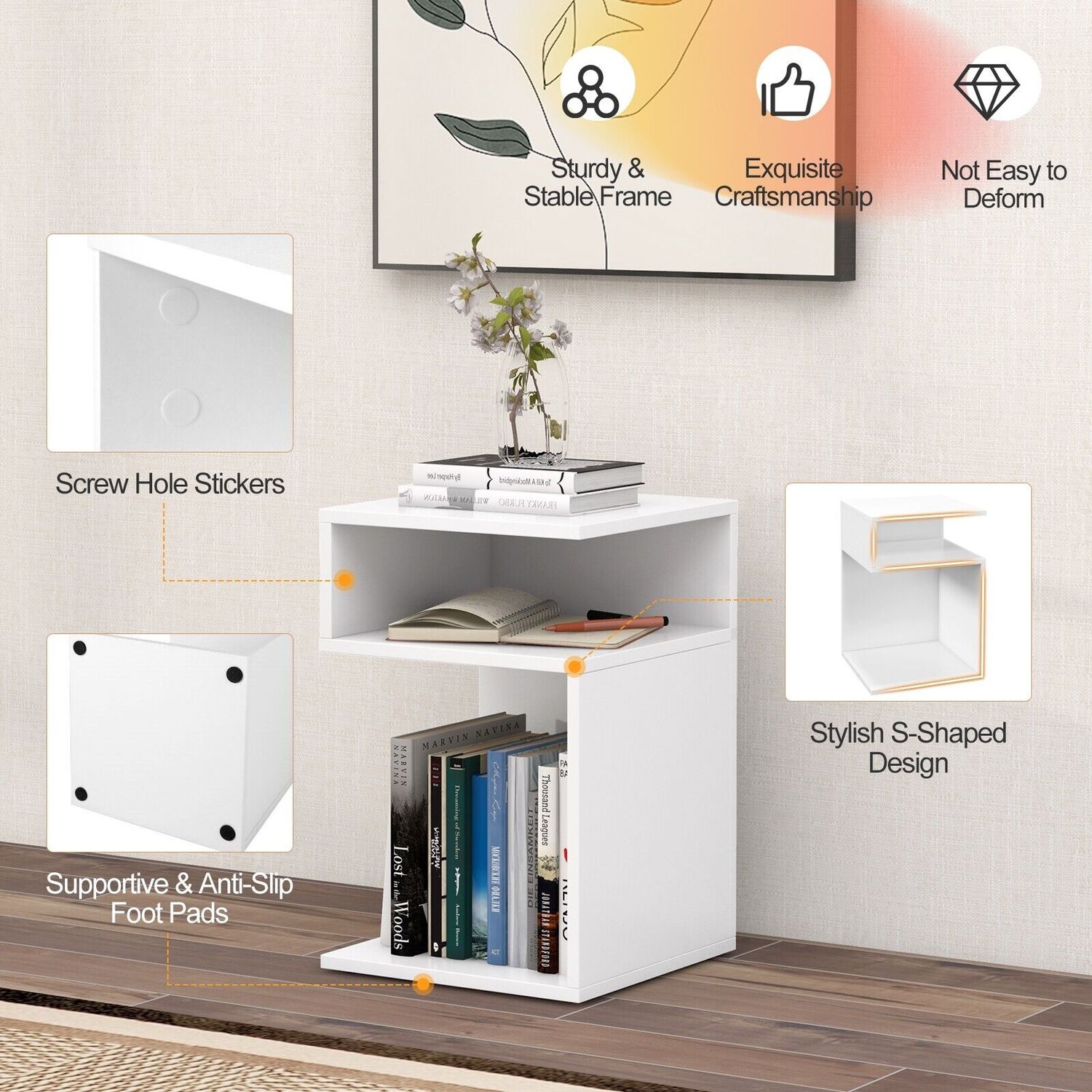 Narrow Sofa Side Table - White