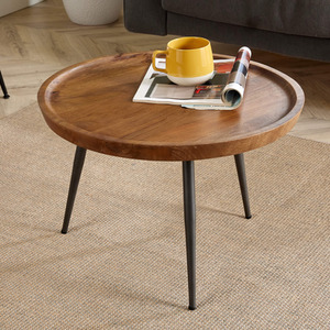 Brown / 60cm Home Source Manhattan Mango Wood Round Coffee Table with Metal Legs  shot 6078192