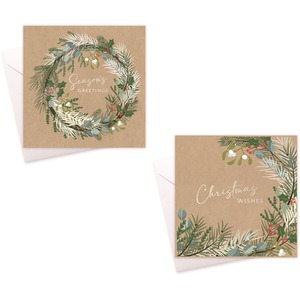 20 Christmas Cards Kraft Festive Foliage Cards With Envelopes