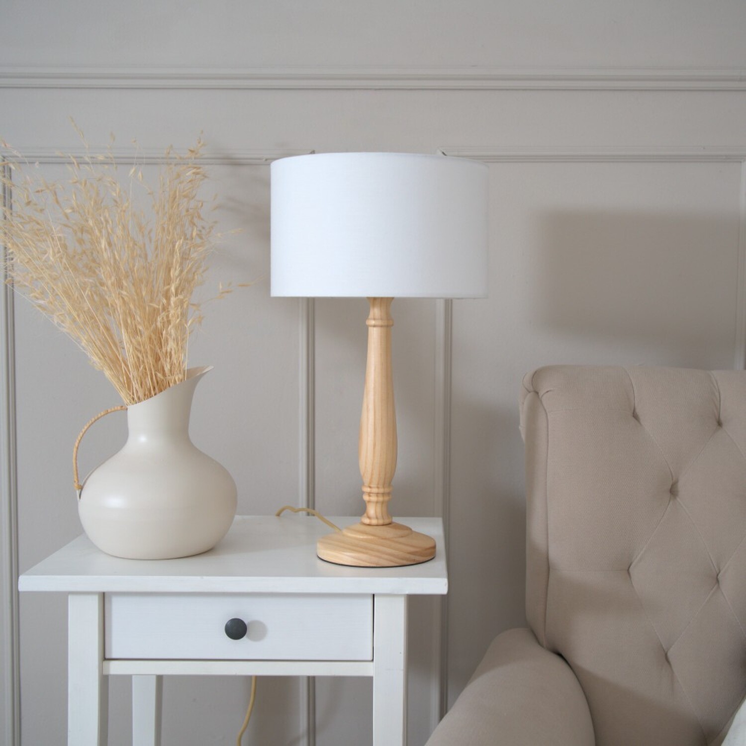 Image of Victoria Light Wood Table Lamp Drum&hellip;