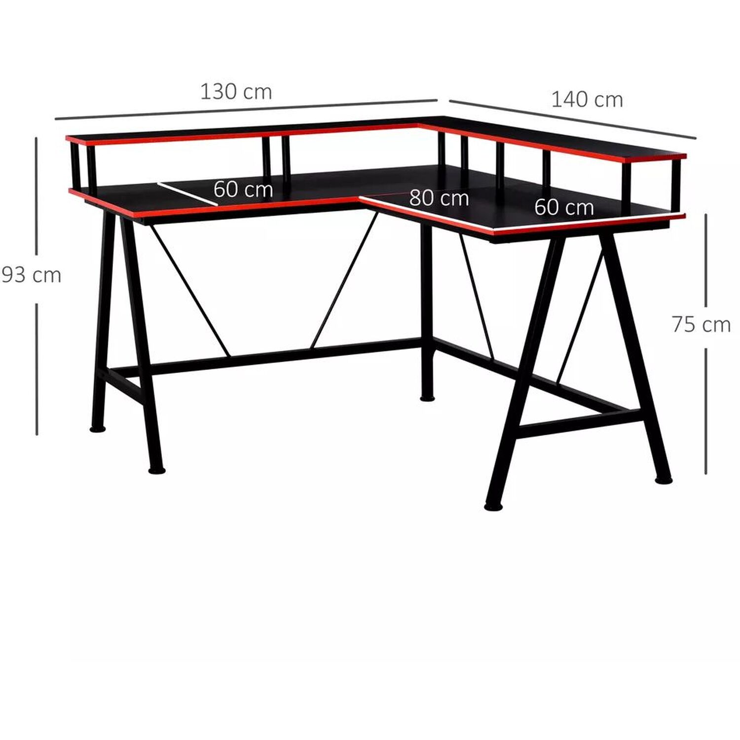 L Shaped Gaming Computer Desk - Red And Black