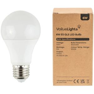 4 Pack E27 White Thermal Plastic GLS LED 6W Warm White 3000K 500lm Light Bulb
