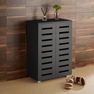Black Home Source Oslo 2 Door Shoe Storage Cabinet Unit shot 7317563
