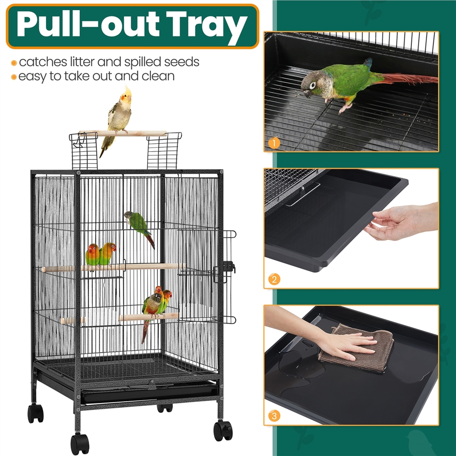 Photo inspiration: Visual Reference: Open Top Parrot Cage With Rolling Wheels
