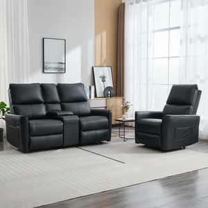 Madrid Manual Air Leather Recliner Sofa Set With Console