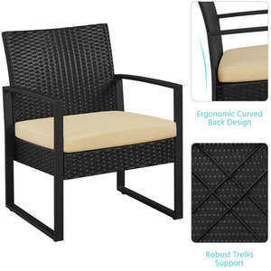 Black/Khaki 3 Piece Rattan Patio Bistro Furniture Set shot 7489934