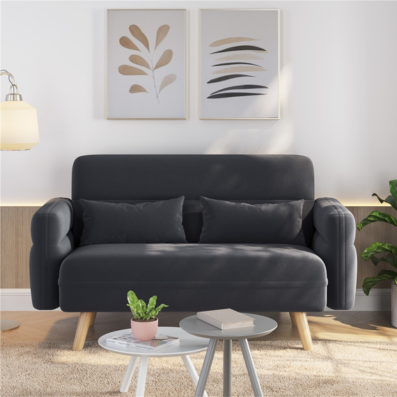 Yaheetech Small Fabric Loveseat Sofa with Pillows