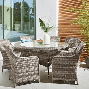 SHG Tintagel 6 Seat Aluminium Grey Rattan Dining Table Set