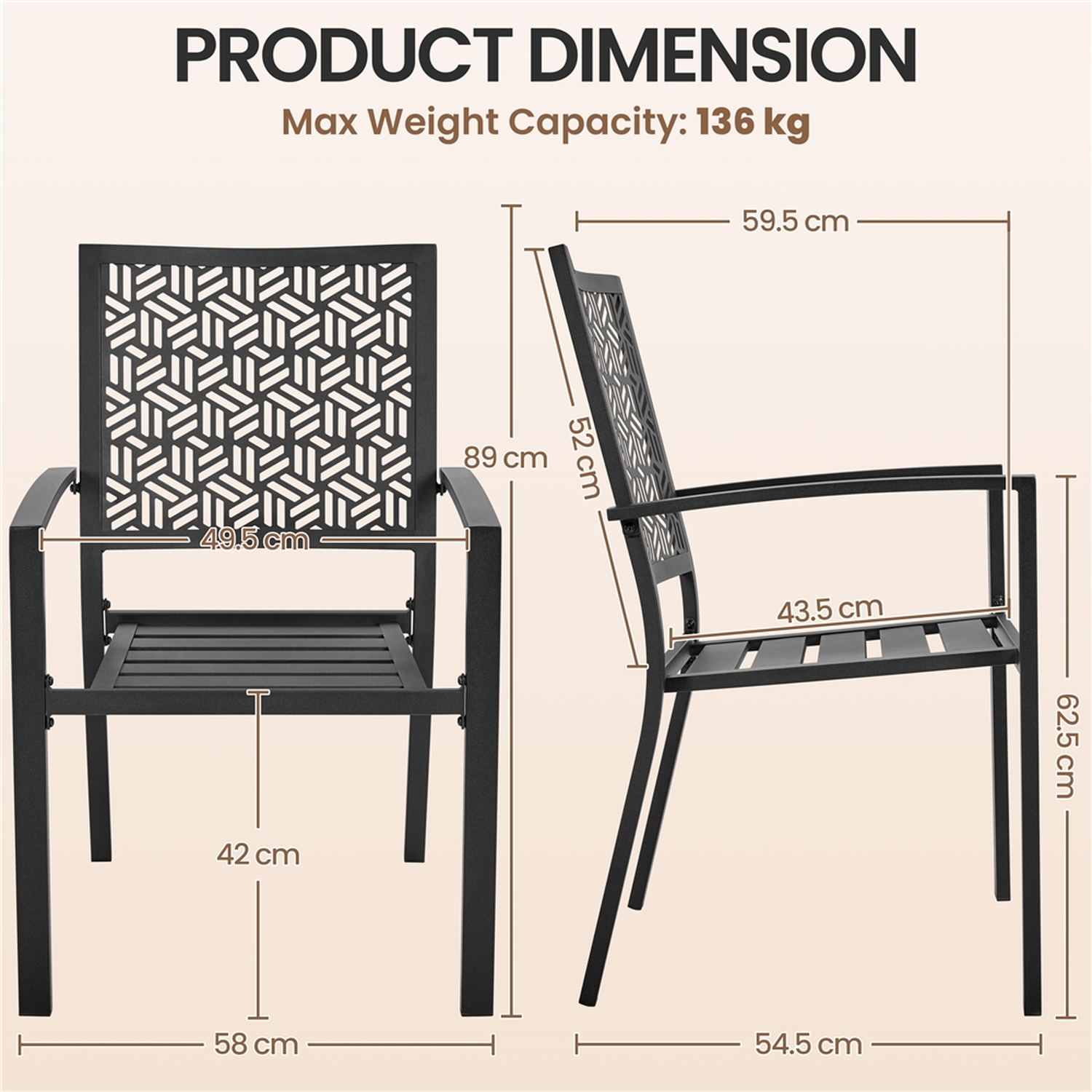 Set Of 2 Outdoor Garden Chairs With Slatted Seat - Black