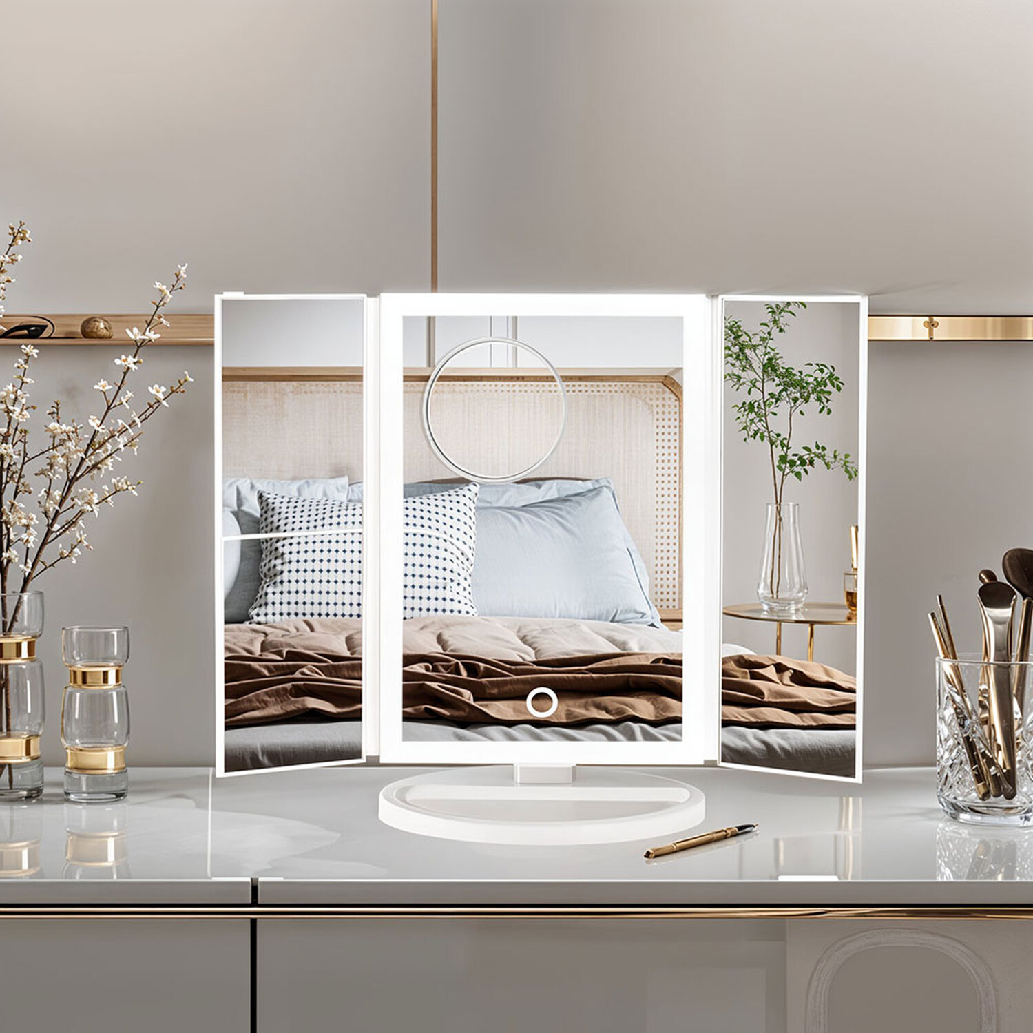 Image of TriFold LED Makeup Mirror - White&hellip;