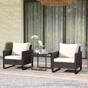 Outsunny 3PCS Rattan Bistro Set Coffee Table and Chairs w Cushion