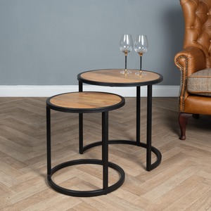 Round Nest Of Two Tables Solid Mango Wood Black Frame