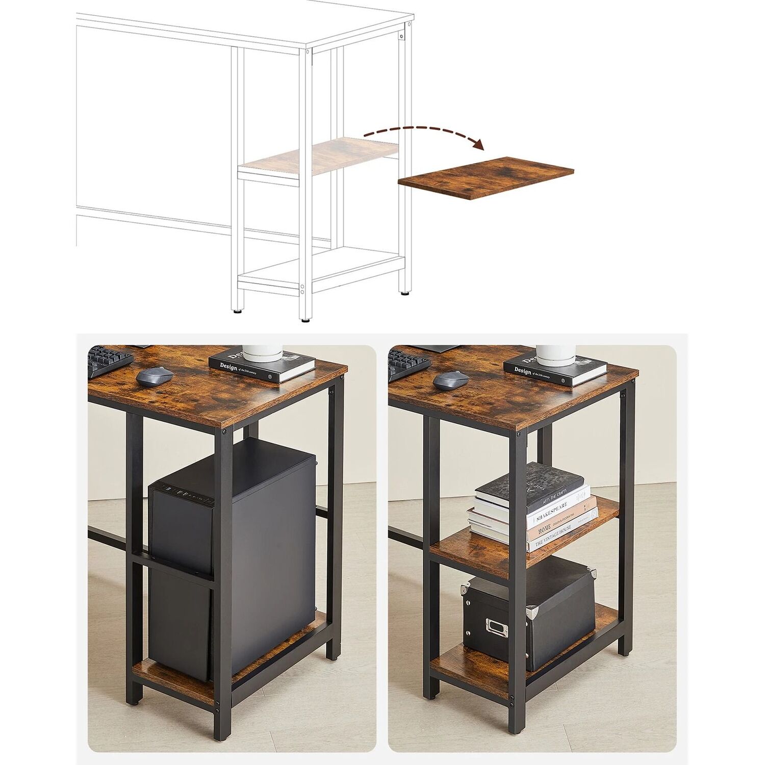 L-shaped Desk With Storage - Brown