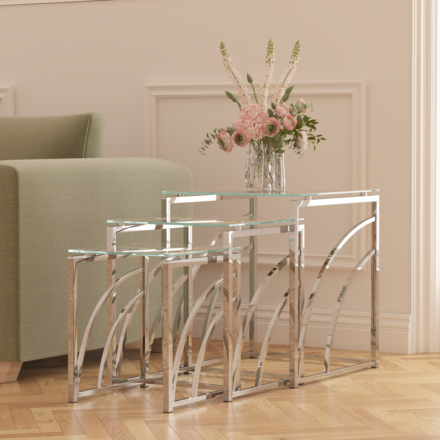 Mira Glass Nest Of Tables - Clear Glass