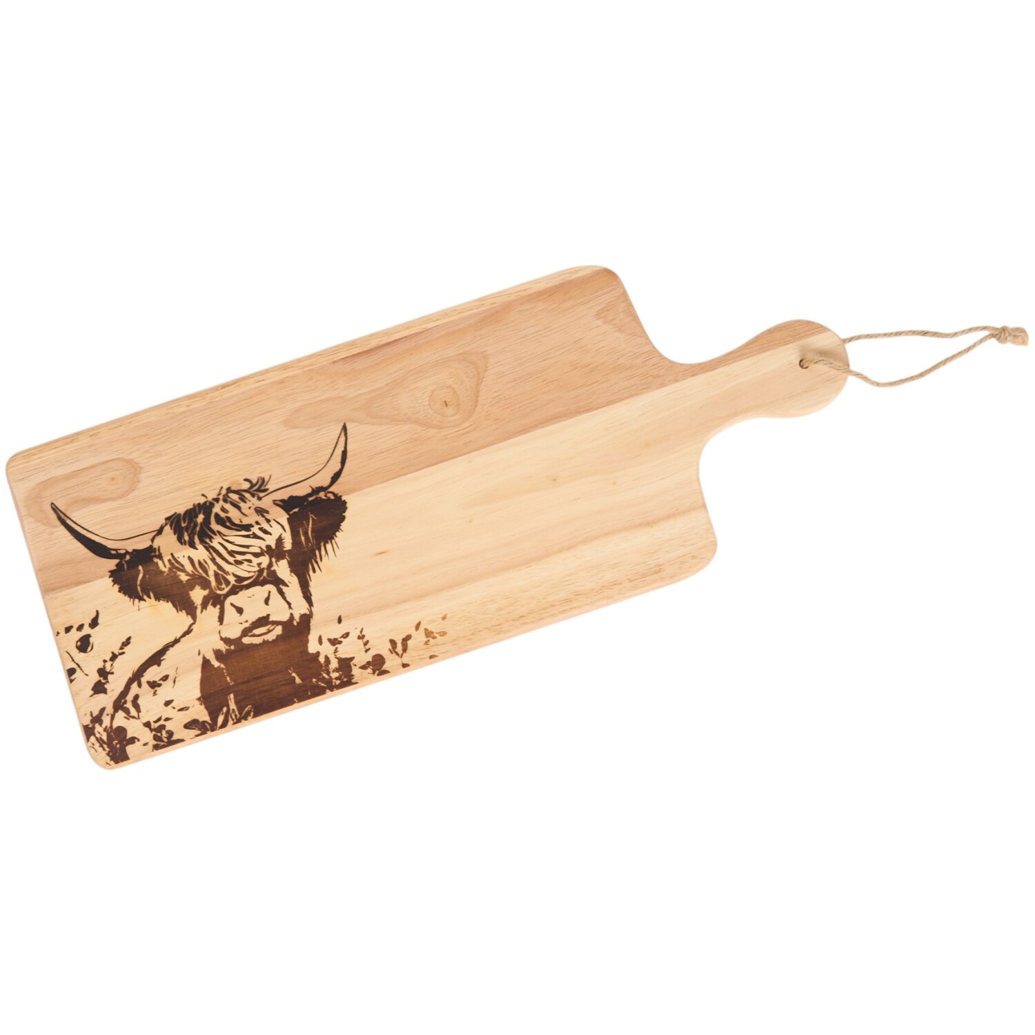 Highland Cow Oak Paddle Chopping Board - Natural