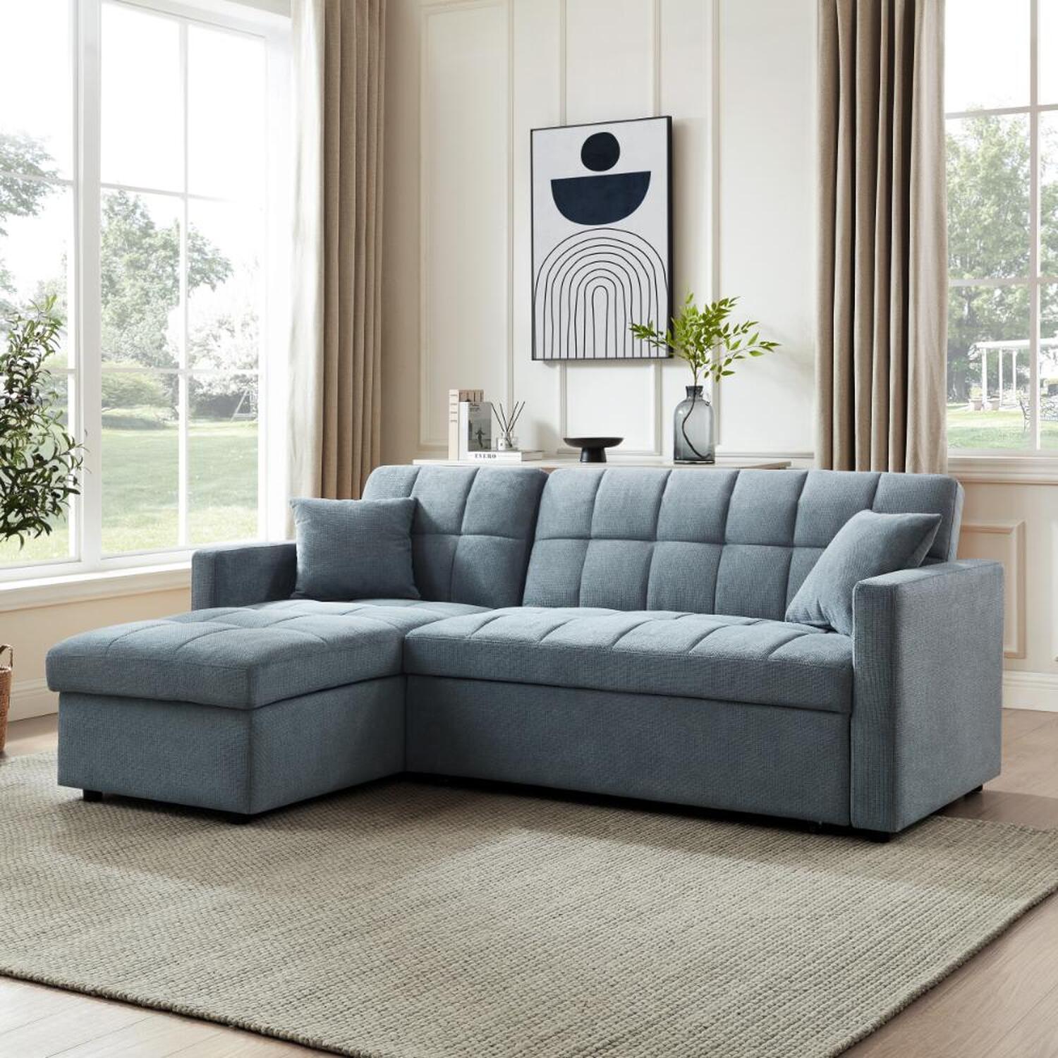 Harry Pull Out Sofa Bed With Chaise - Blue