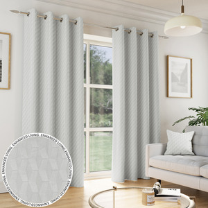 Pair of Tokyo Grey Velvet Embossed Eyelet Thermal Room Darkening Curtains