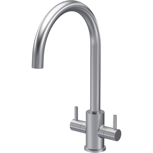 Kitchen Mono Mixer Tap with 2 Lever Handles Brushed Nickel 436mm