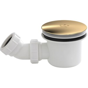 Resin Shower Tray Mega Flow Waste White with Brushed Brass Top