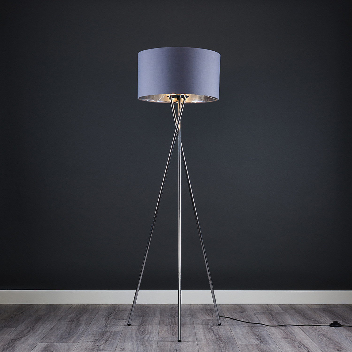 Image of Camden Chrome Tripod Floor Lamp with&hellip;