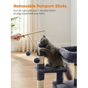 Feandrea Small Cat Tree with 3 Pompoms Sticks and Plush Cave