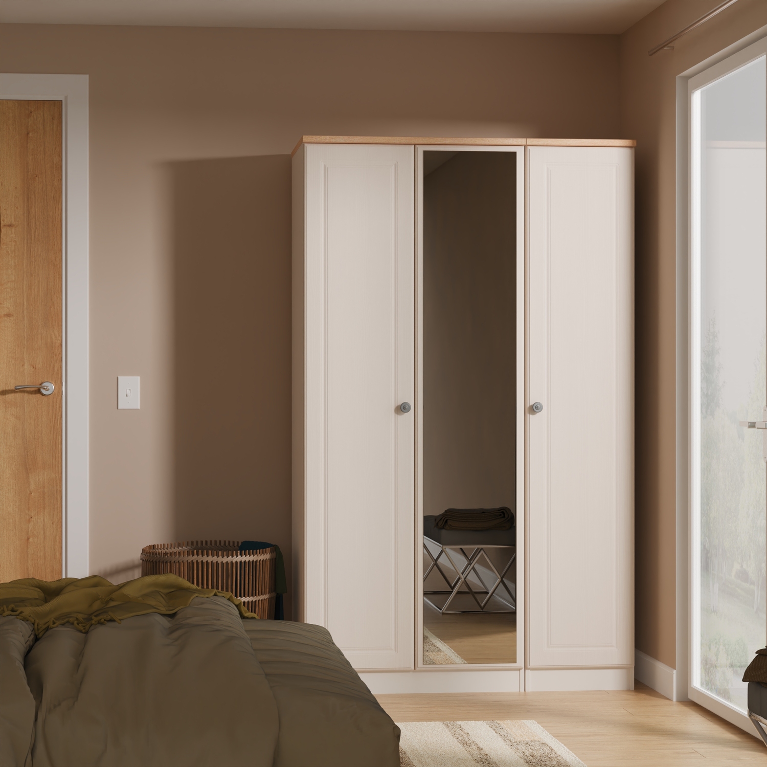 Norfolk Ready Assembled Triple Mirror Wardrobe - Kashmir Ash Bardolino Oak