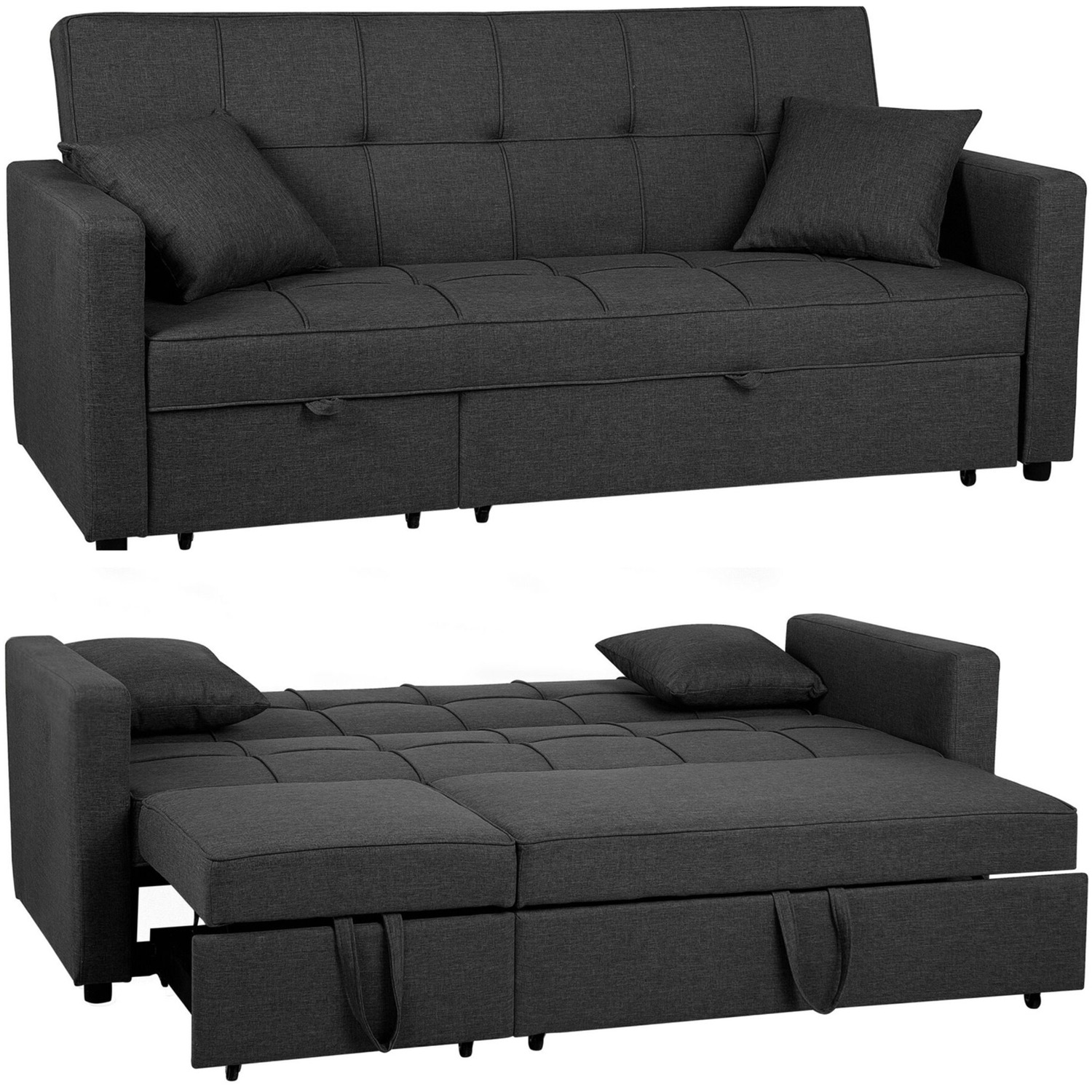 Martin Linen Fabric Reversible Footstool Sofa-bed - Dark Grey