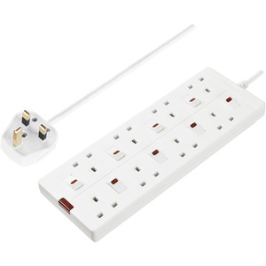 8 socket 2m Extension Lead Switched 10A White