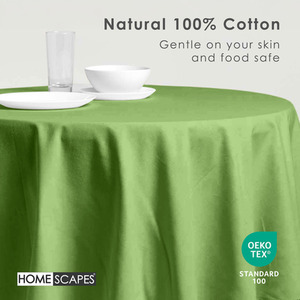 Olive Plain Cotton Round Tablecloth shot 9903320