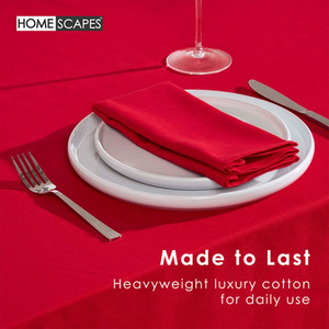 Red Plain Cotton Round Tablecloth shot 9903542